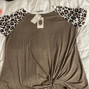 Blouse, Brown with Cheetah print sleeves, New with tags, and i can lower price!